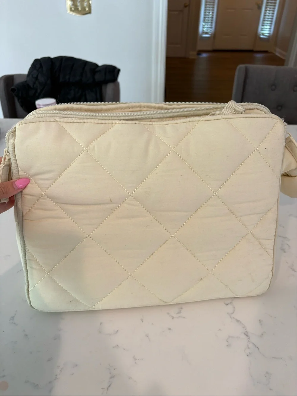 Beis Quilted Cream/ Yellow stroller caddy baby diaper bag